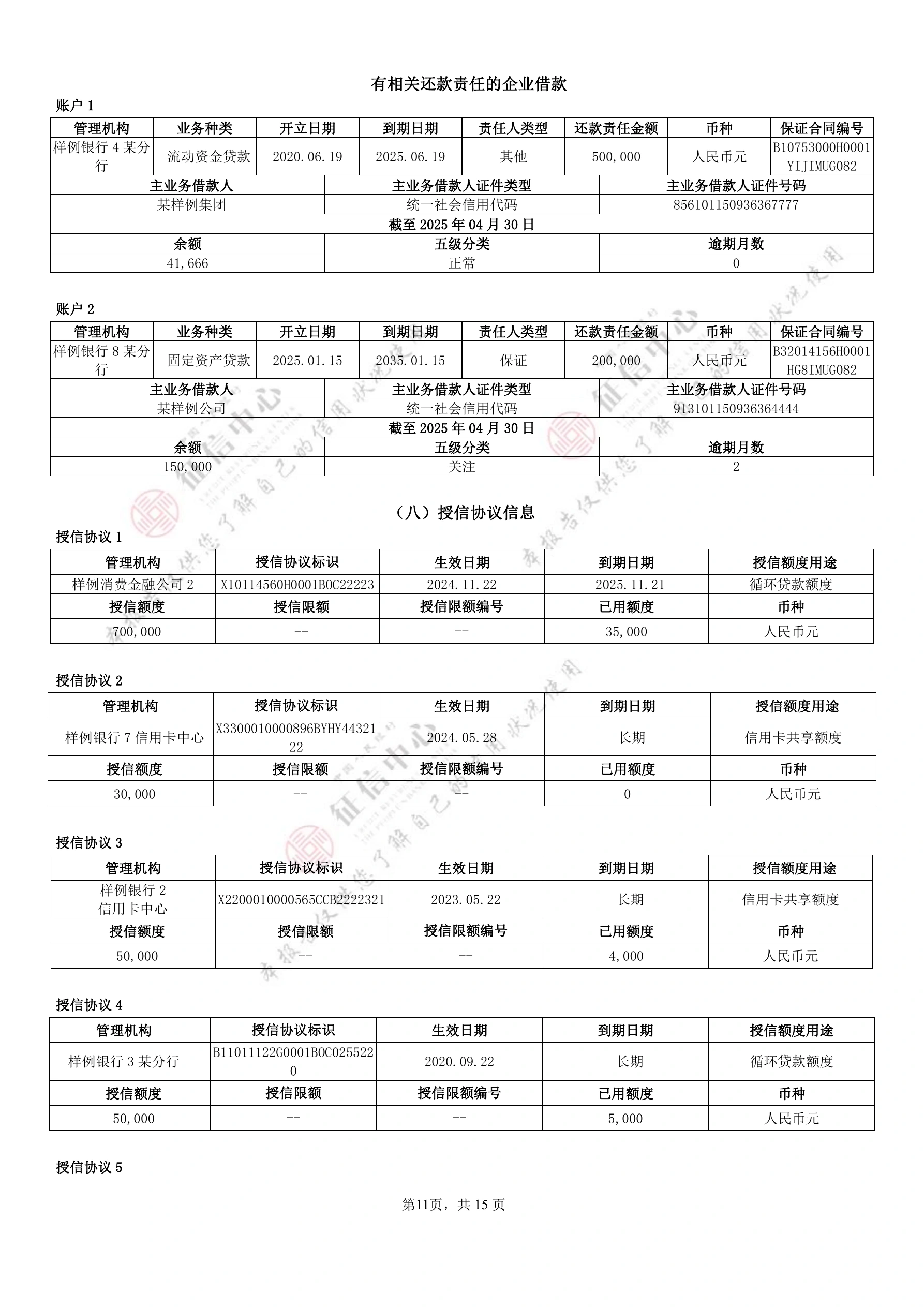 个人信用报告（本人详版）官方样本，第 11 页，共 15 页